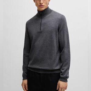 Mens Hugo Boss Slim Fit Gray Wool Sweater Size S Small 1/4 Zip
